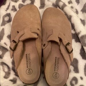 White Mountain Tan Mules with Buckle Detail